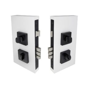Square Double Turn Lock Kit - Includes Lock, Single Cylinder & Escutcheons, BLK