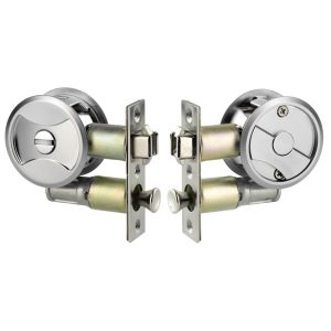 Lockwood Symmetry Round Cavity Sliding Door Privacy Set - Satin Chrome Pearl